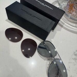 Porsche Design Silver Aviator Sunglasses with Brown Lenses